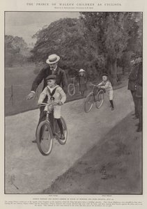 De kinderen van de Prins van Wales als fietsers